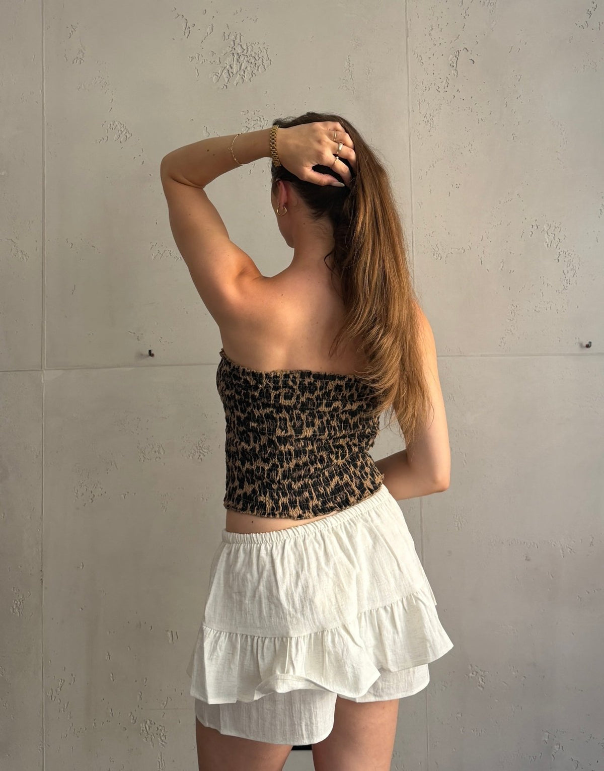 Ripp Bandeau Top in Leo – Eng anliegend, Gummizug - Switch-Fashion