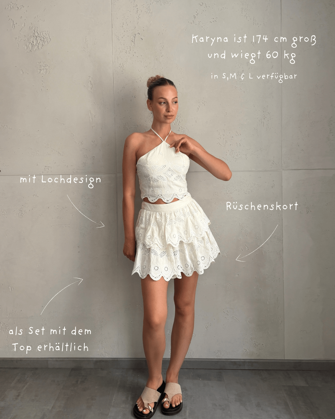Rüschenskort mit Lochdesign – Offwhite, gefüttert - Switch-Fashion