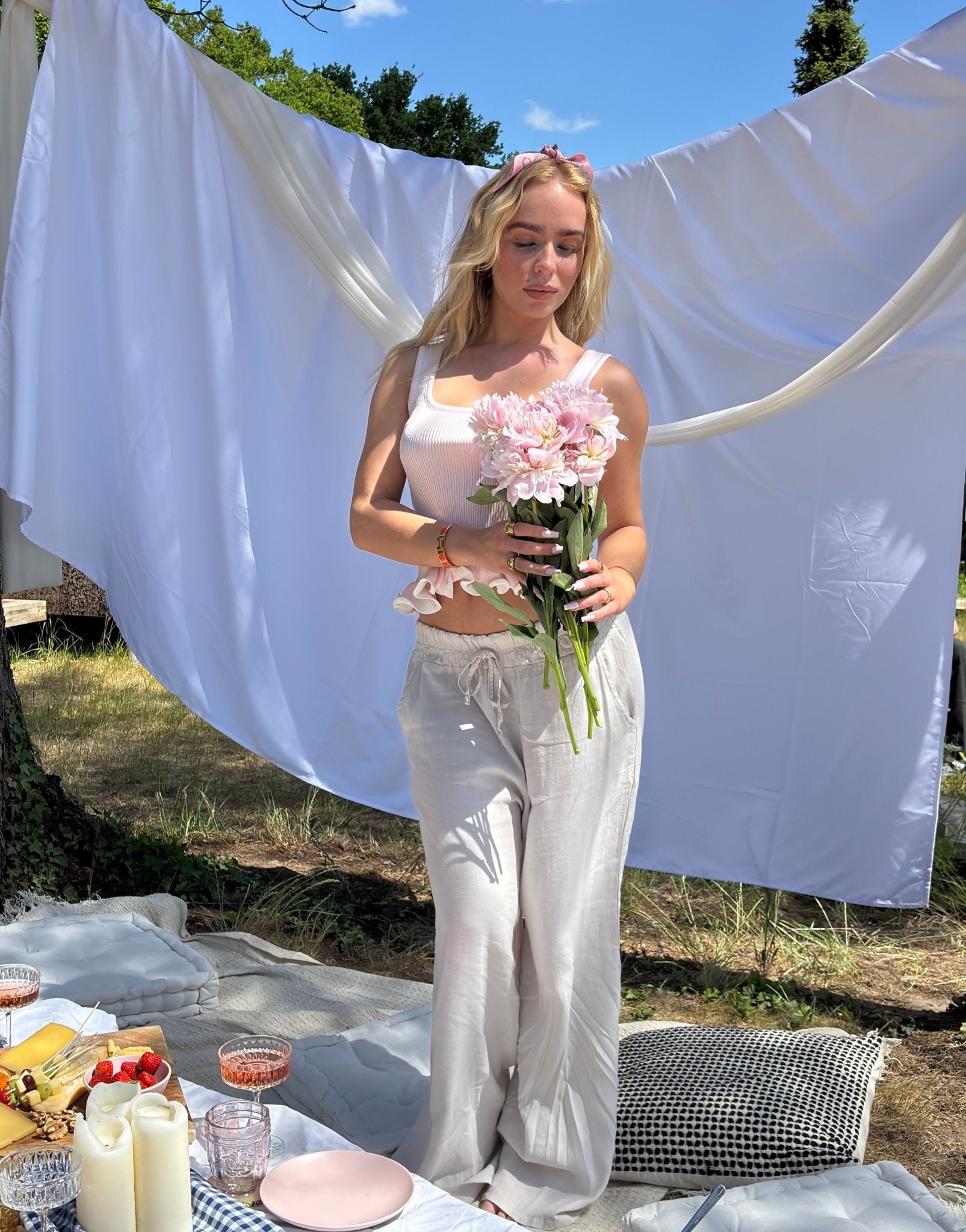 Rüschen - Top mit U - Boot - Ausschnitt - Switch - Fashion