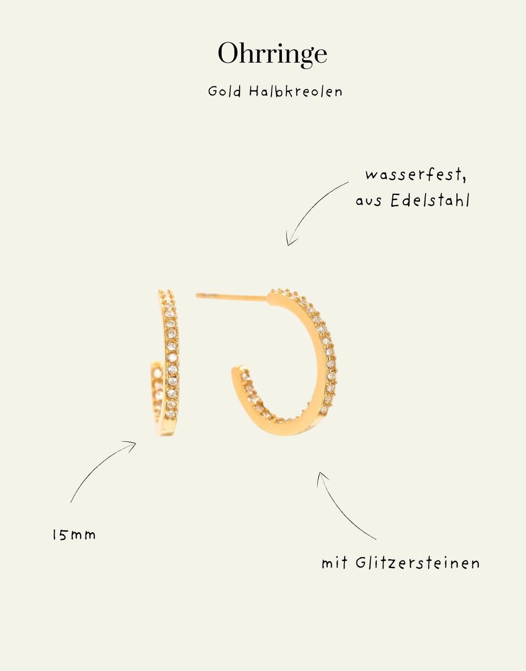 Schmuck Ohrringe gold mit Glitzersteinen Creolen