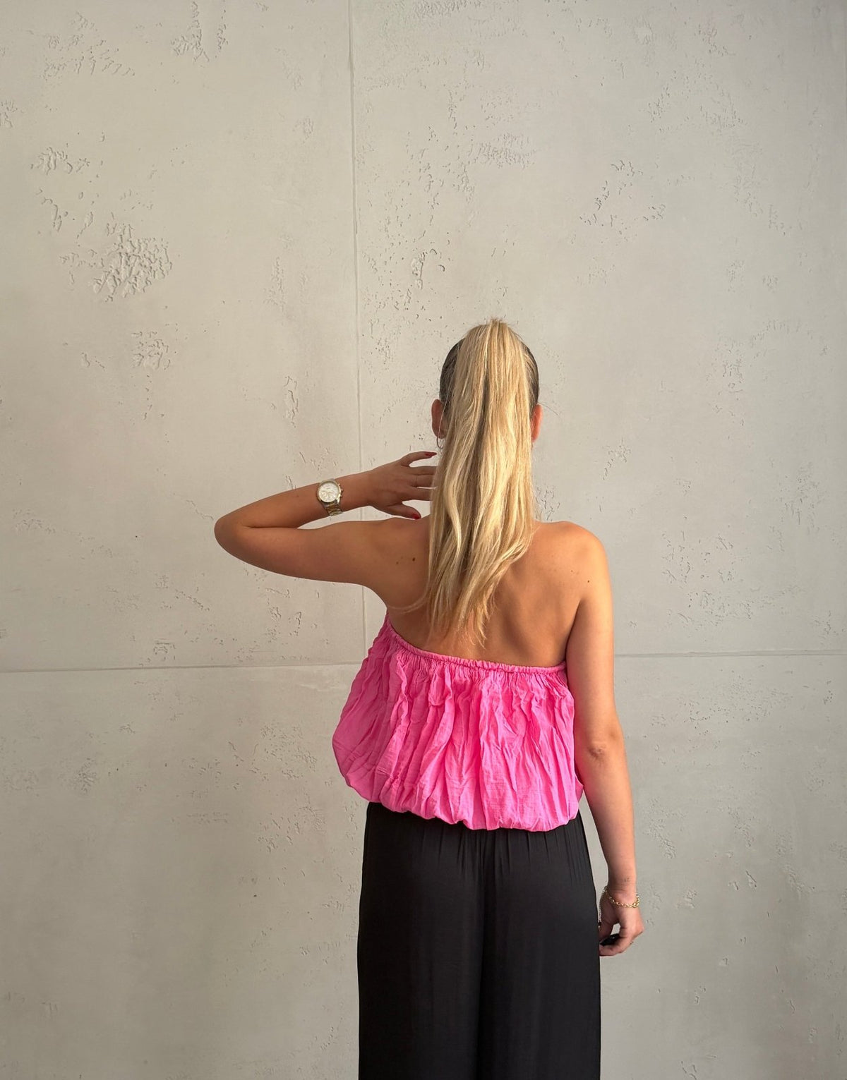 Schulterfreies Bandeau Top mit breitem Gummizug in Uni - Switch-Fashion