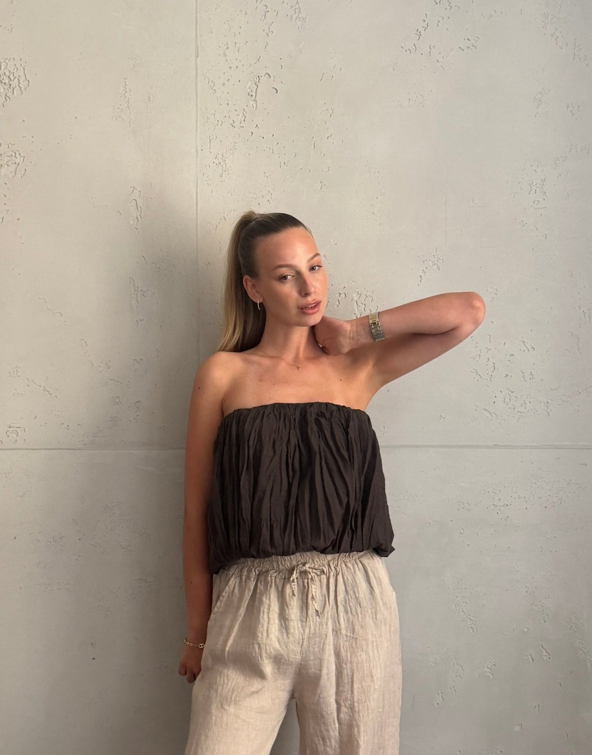 Schulterfreies Bandeau Top mit breitem Gummizug in Uni - Switch-Fashion