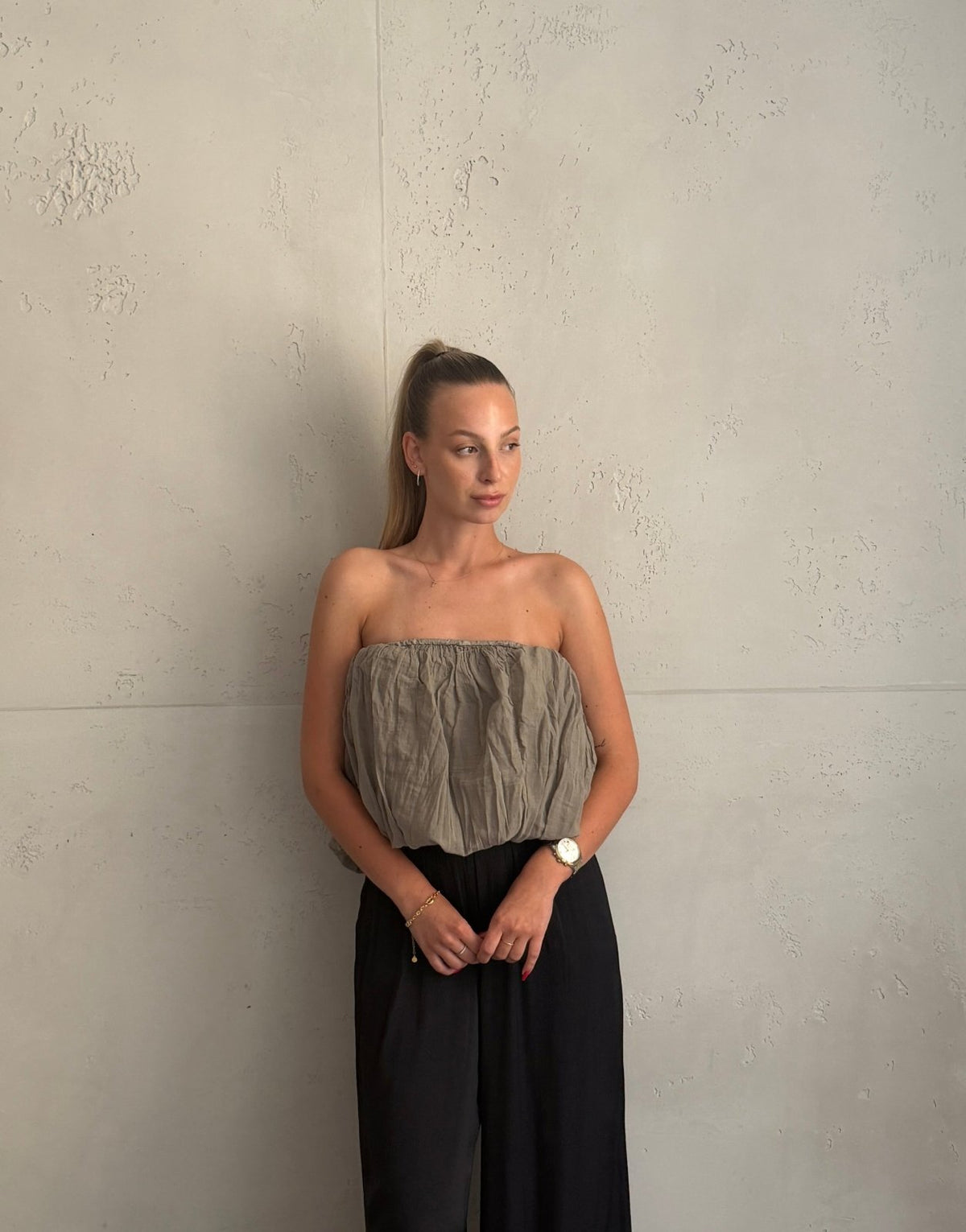 Schulterfreies Bandeau Top mit breitem Gummizug in Uni - Switch-Fashion