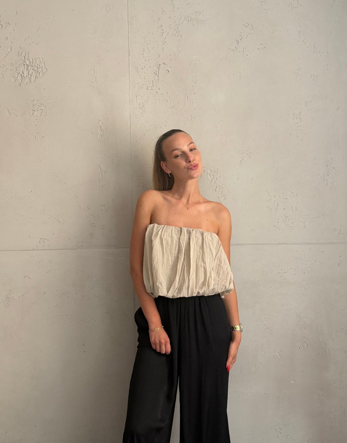Schulterfreies Bandeau Top mit breitem Gummizug in Uni - Switch-Fashion