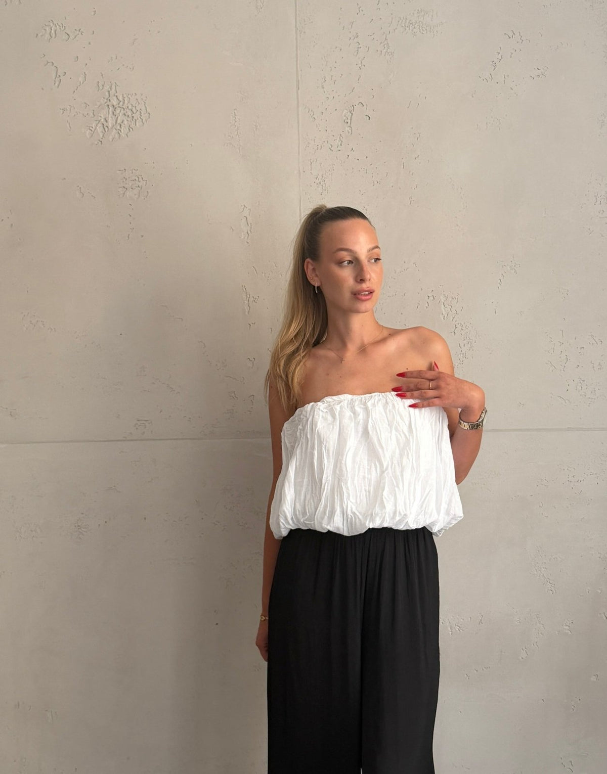 Schulterfreies Bandeau Top mit breitem Gummizug in Uni - Switch-Fashion