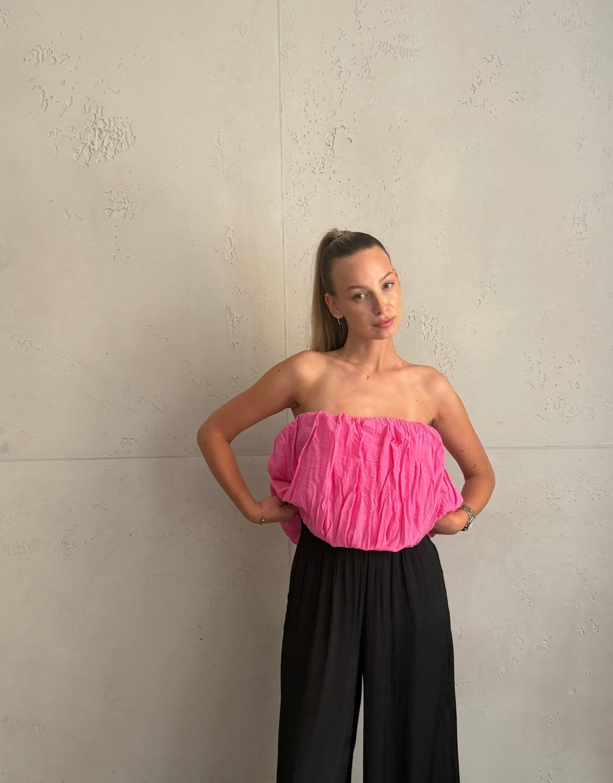 Schulterfreies Bandeau Top mit breitem Gummizug in Uni - Switch-Fashion