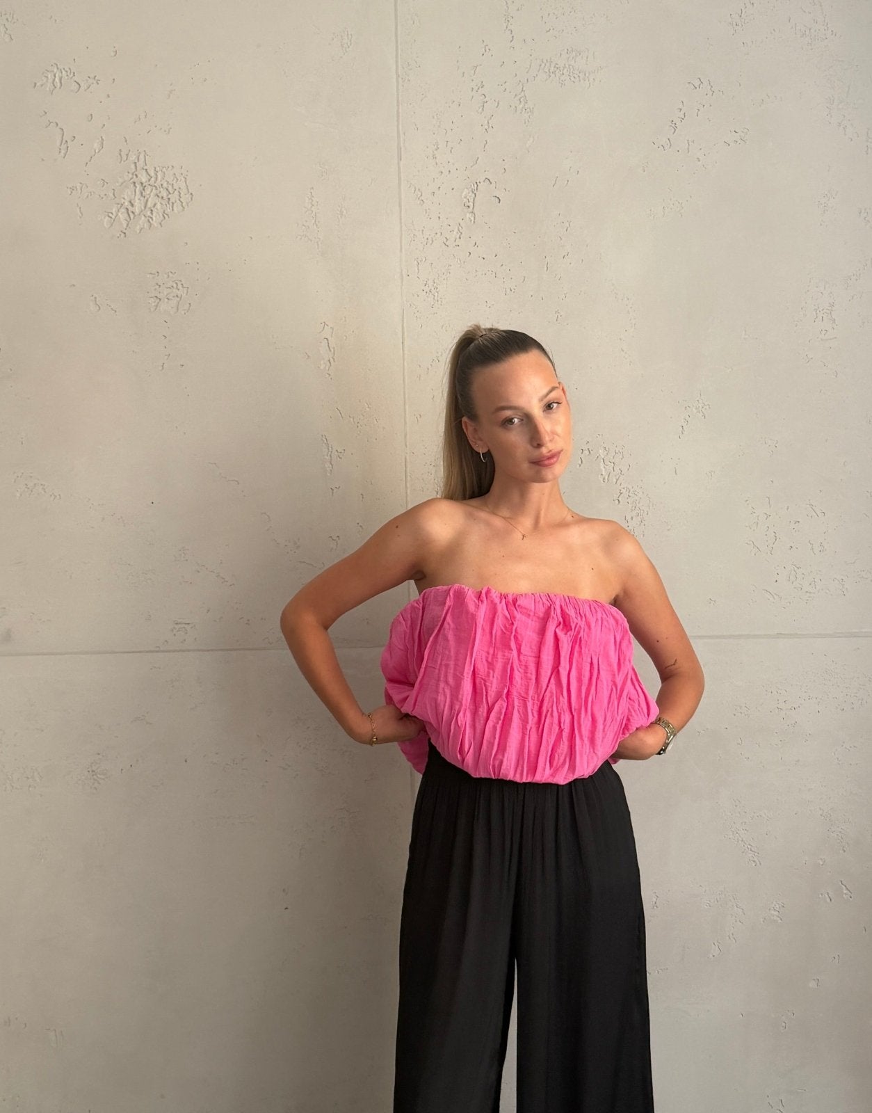 Schulterfreies Bandeau Top mit breitem Gummizug in Uni - Switch-Fashion