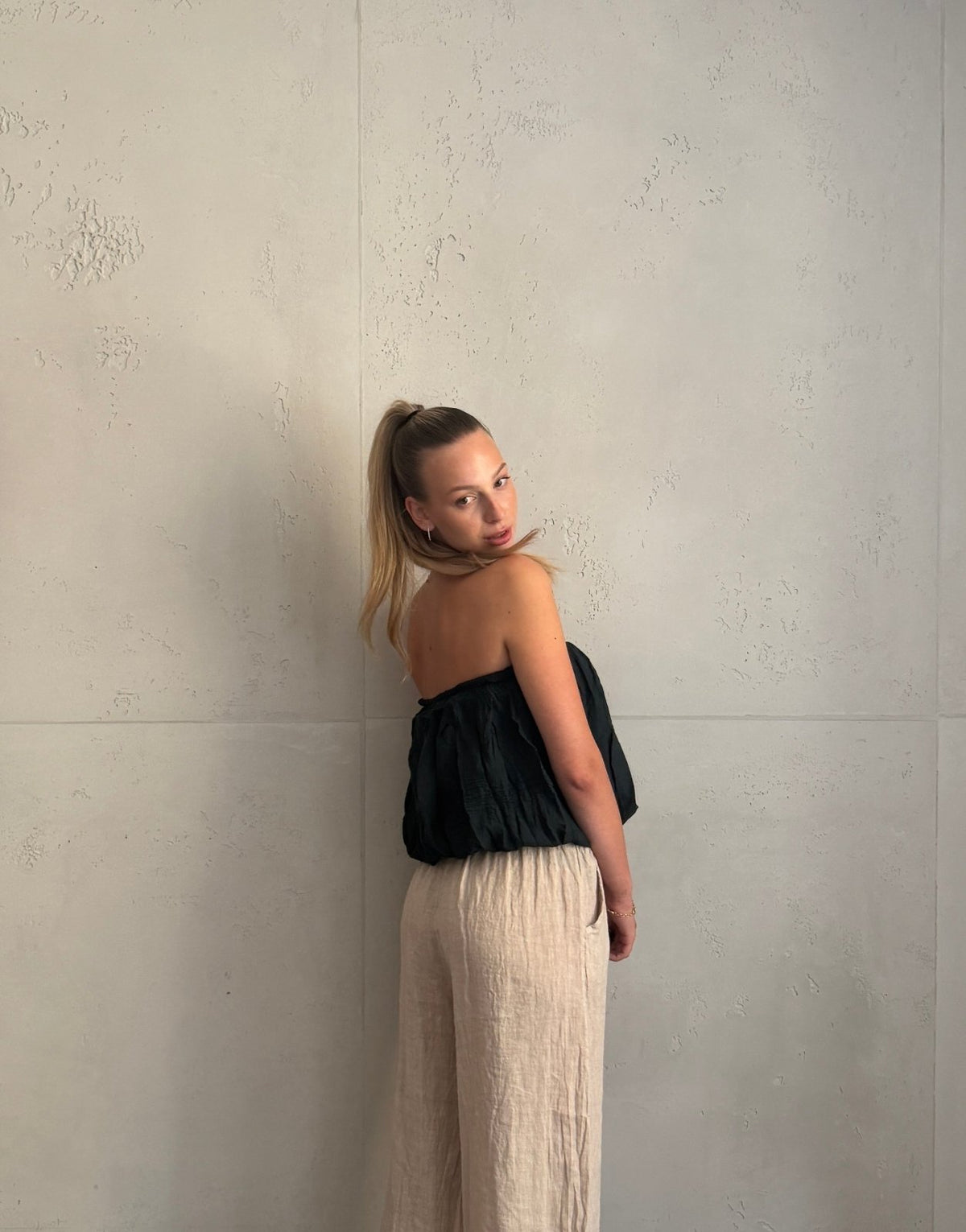 Schulterfreies Bandeau Top mit breitem Gummizug in Uni - Switch-Fashion