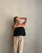 Schulterfreies Bandeau Top mit breitem Gummizug in Uni - Switch-Fashion