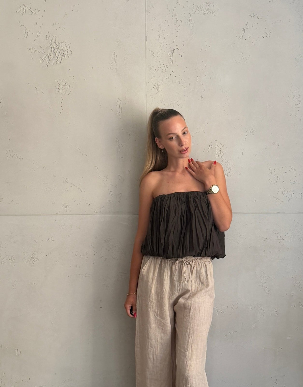 Schulterfreies Bandeau Top mit breitem Gummizug in Uni - Switch-Fashion