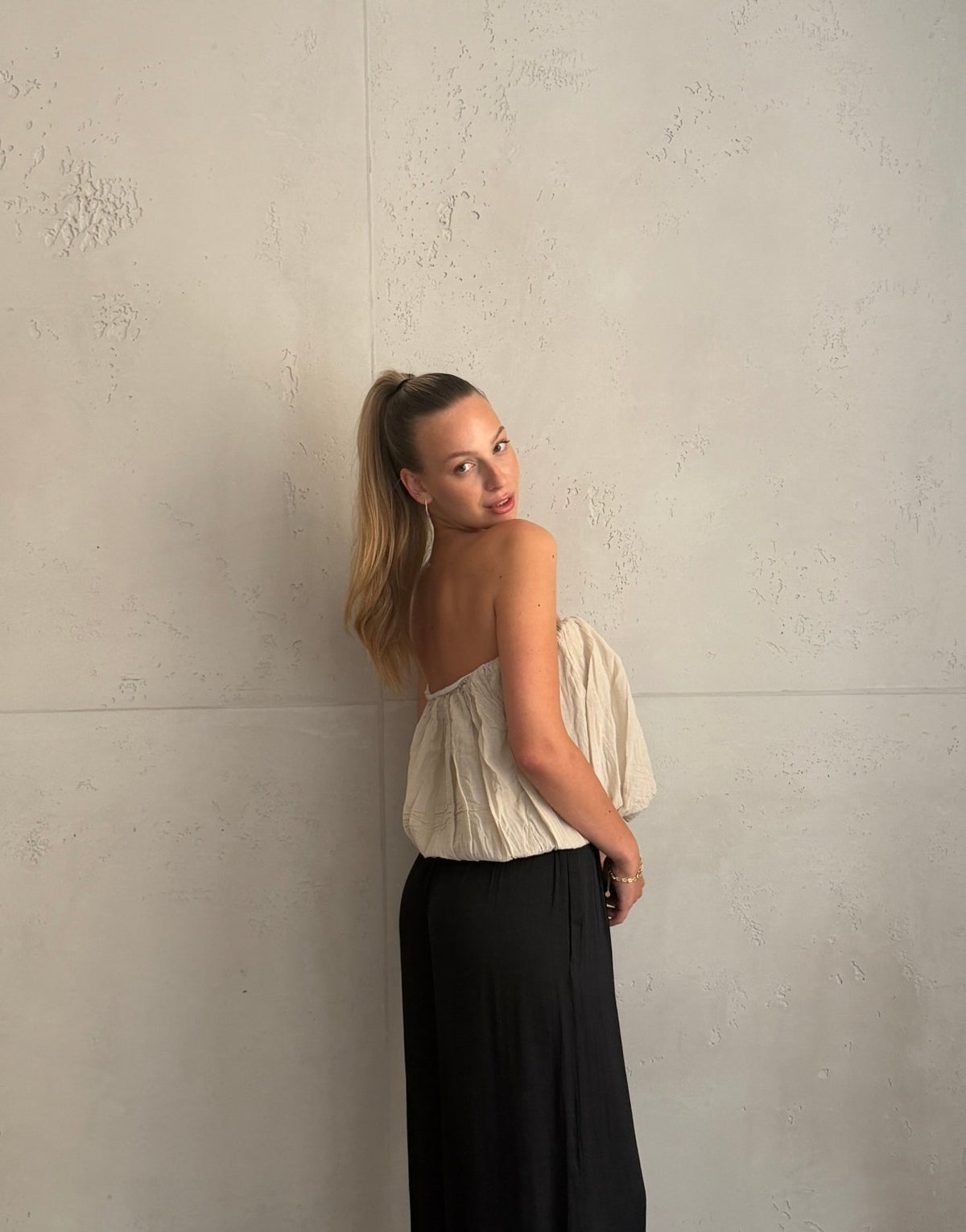 Schulterfreies Bandeau Top mit breitem Gummizug in Uni - Switch-Fashion