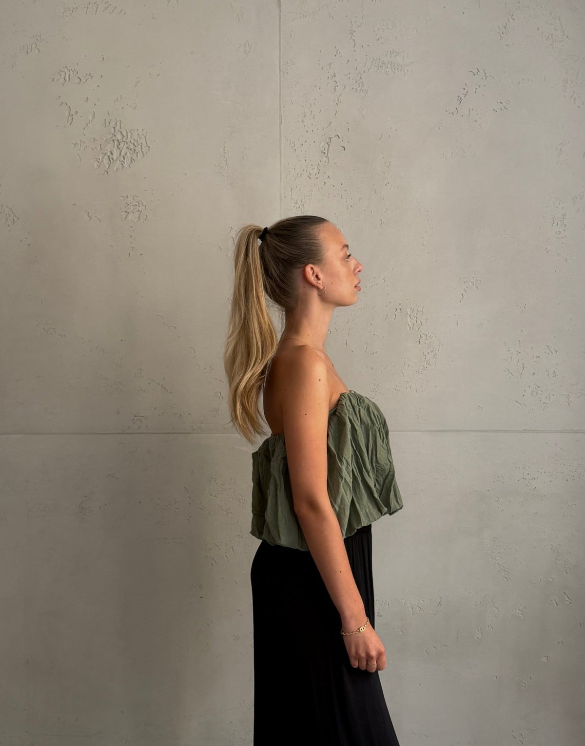 Schulterfreies Bandeau Top mit breitem Gummizug in Uni - Switch-Fashion