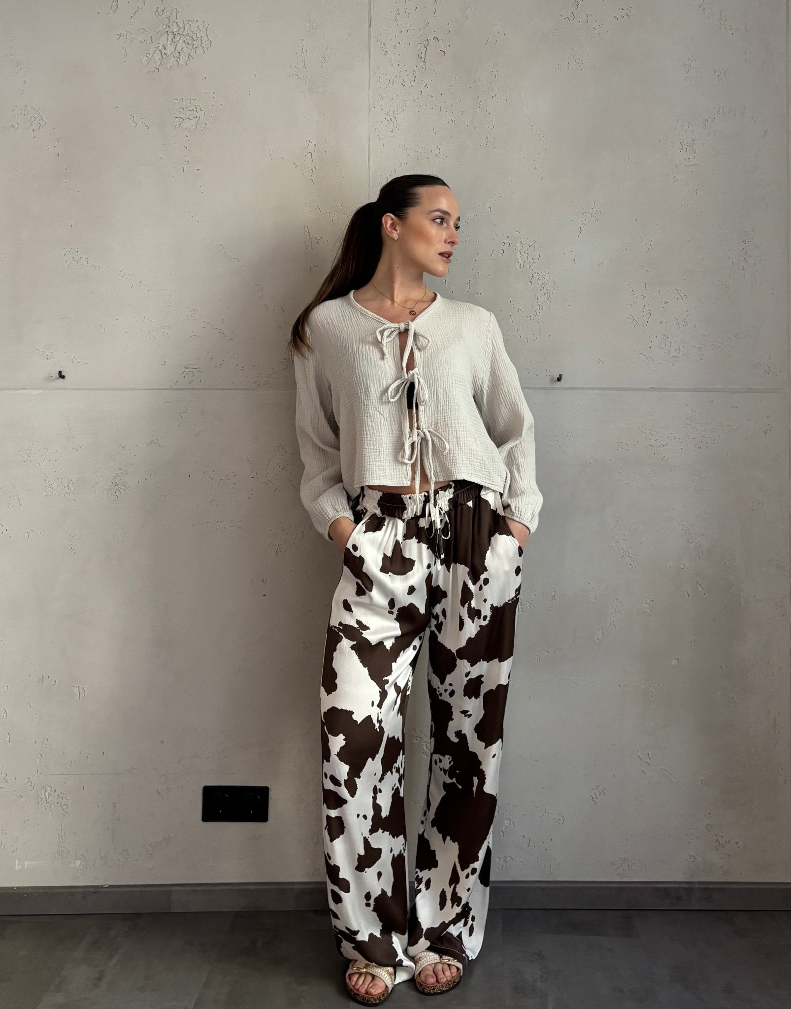 Silky Hose mit Cow - Print - Switch - Fashion