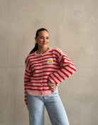 Smiley Patch Strickjacke gestreift - Switch - Fashion