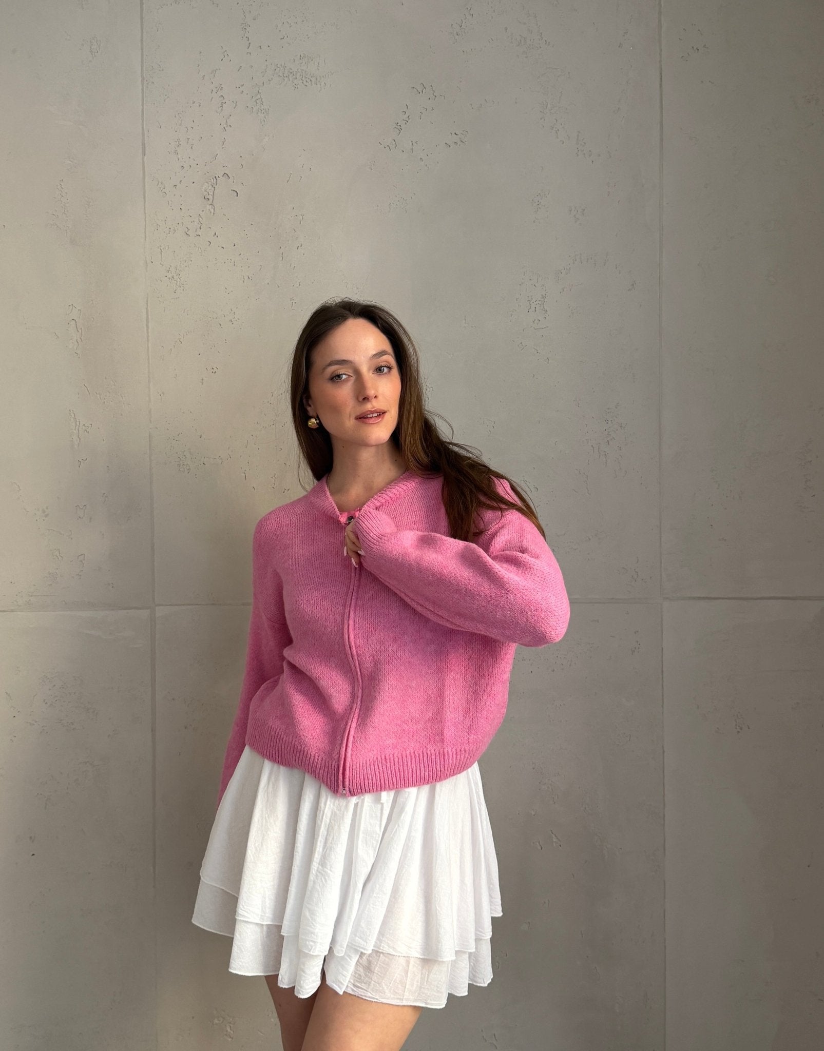 Strickjacke im Bomber - Stil mit Reißverschluss - Switch - Fashion