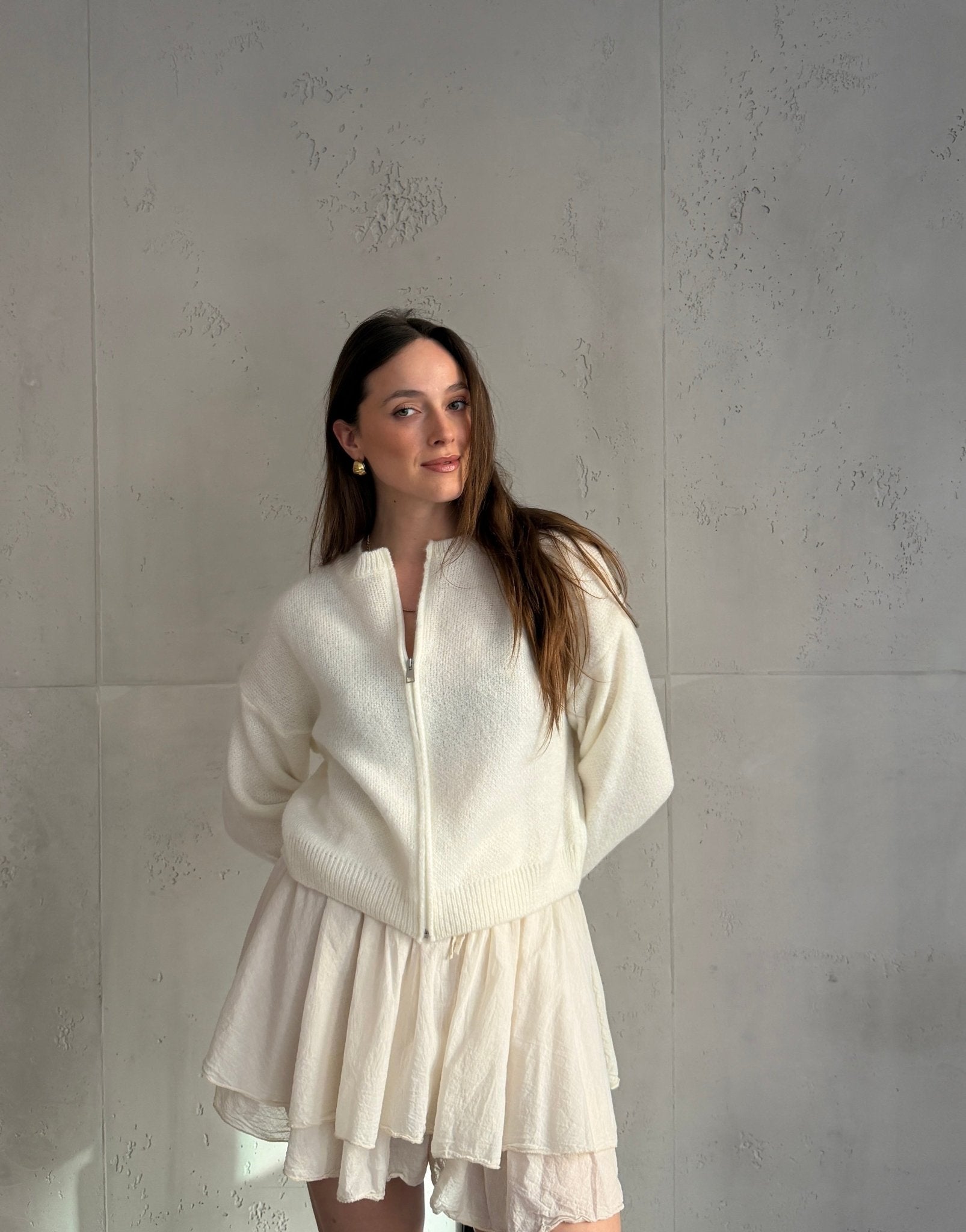 Strickjacke im Bomber - Stil mit Reißverschluss - Switch - Fashion