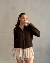Strickjacke "Uni" mit Reißverschluss und Stehkragen