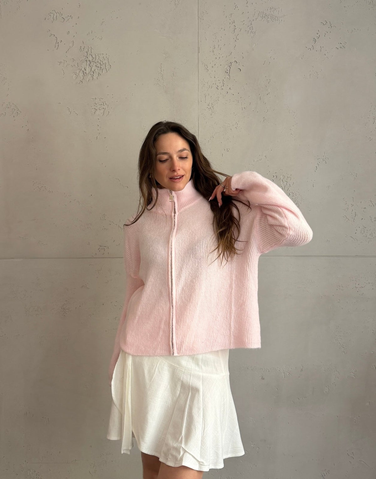Strickjacke "Uni" mit Reißverschluss und Stehkragen - Switch - Fashion