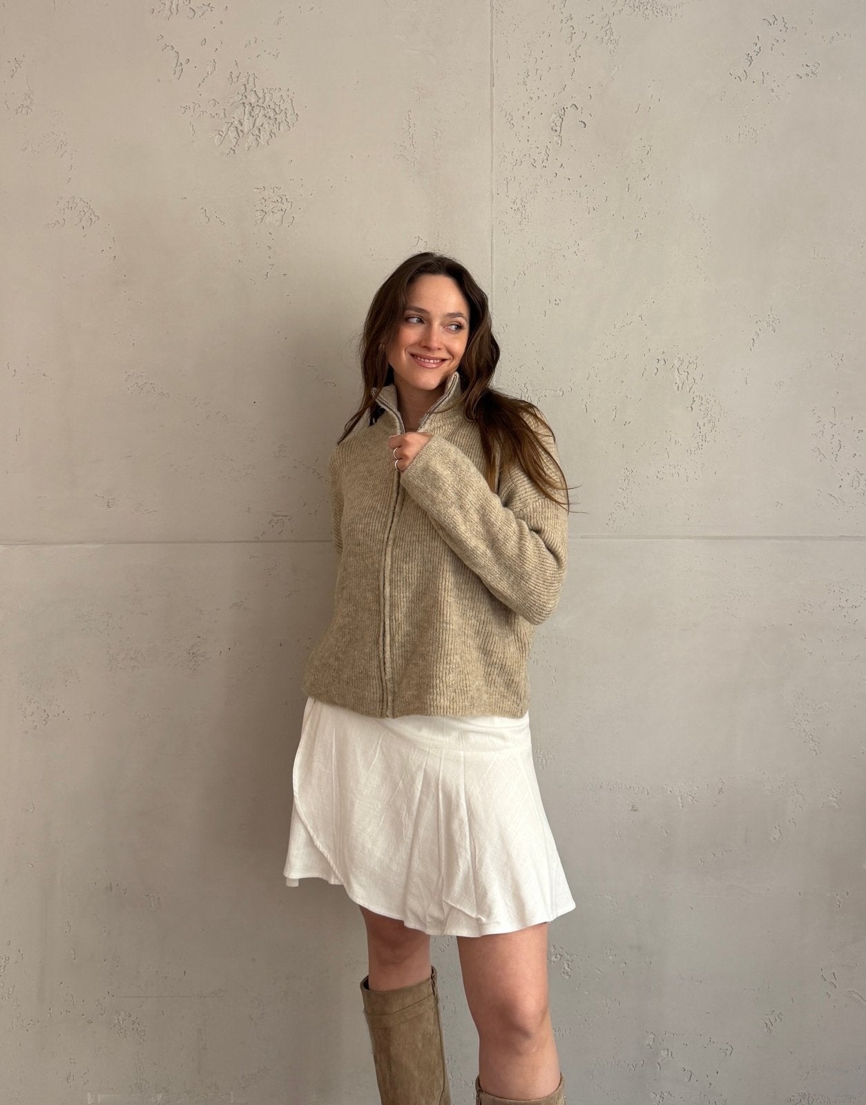 Strickjacke "Uni" mit Reißverschluss und Stehkragen - Switch - Fashion