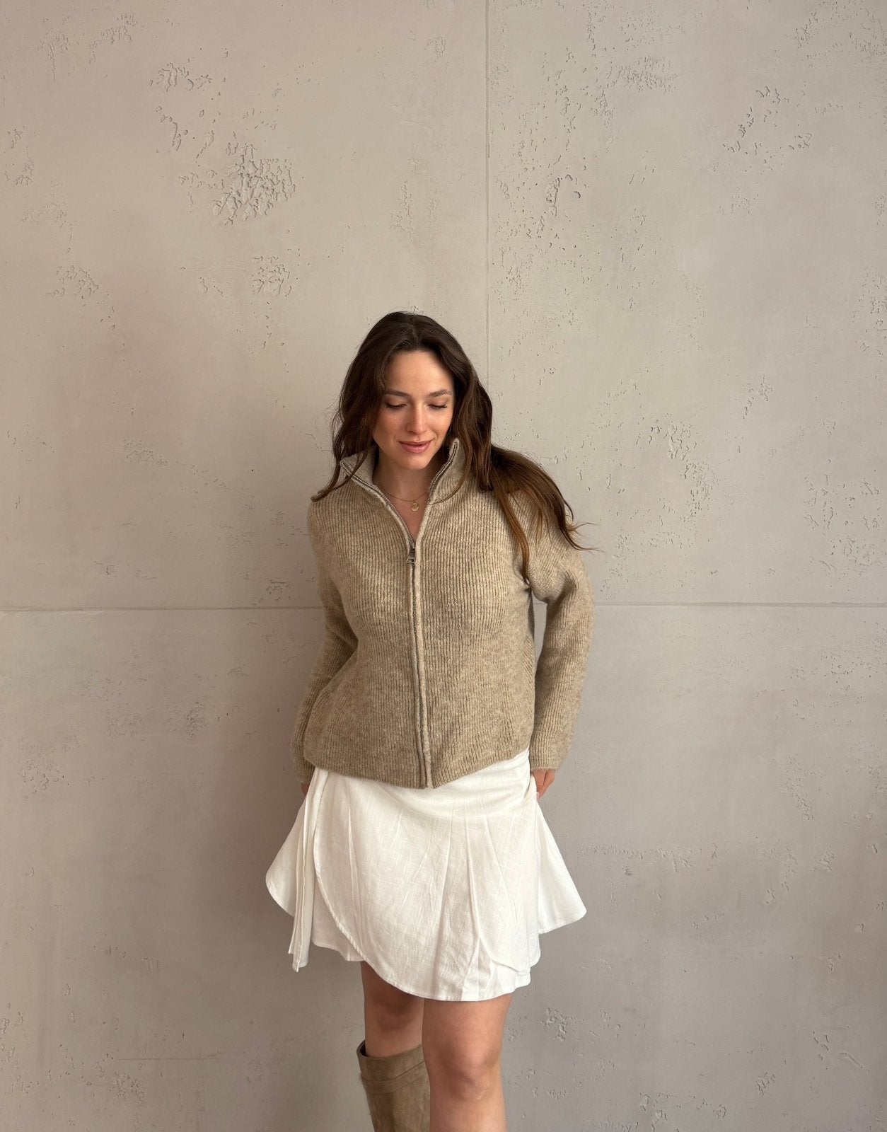 Strickjacke "Uni" mit Reißverschluss und Stehkragen - Switch - Fashion