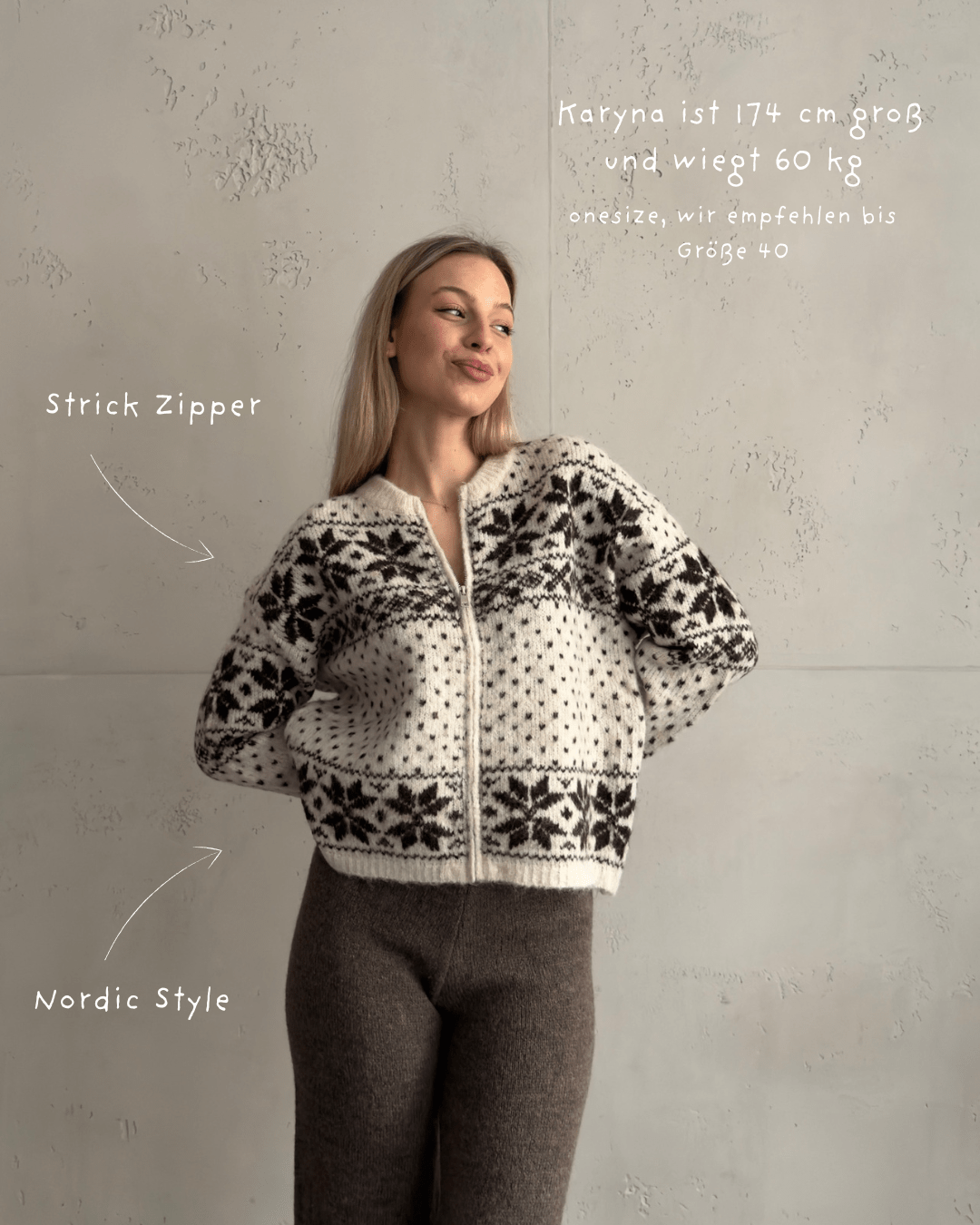 Strickzipper mit Schneeflocken Design – Offwhite - Switch - Fashion