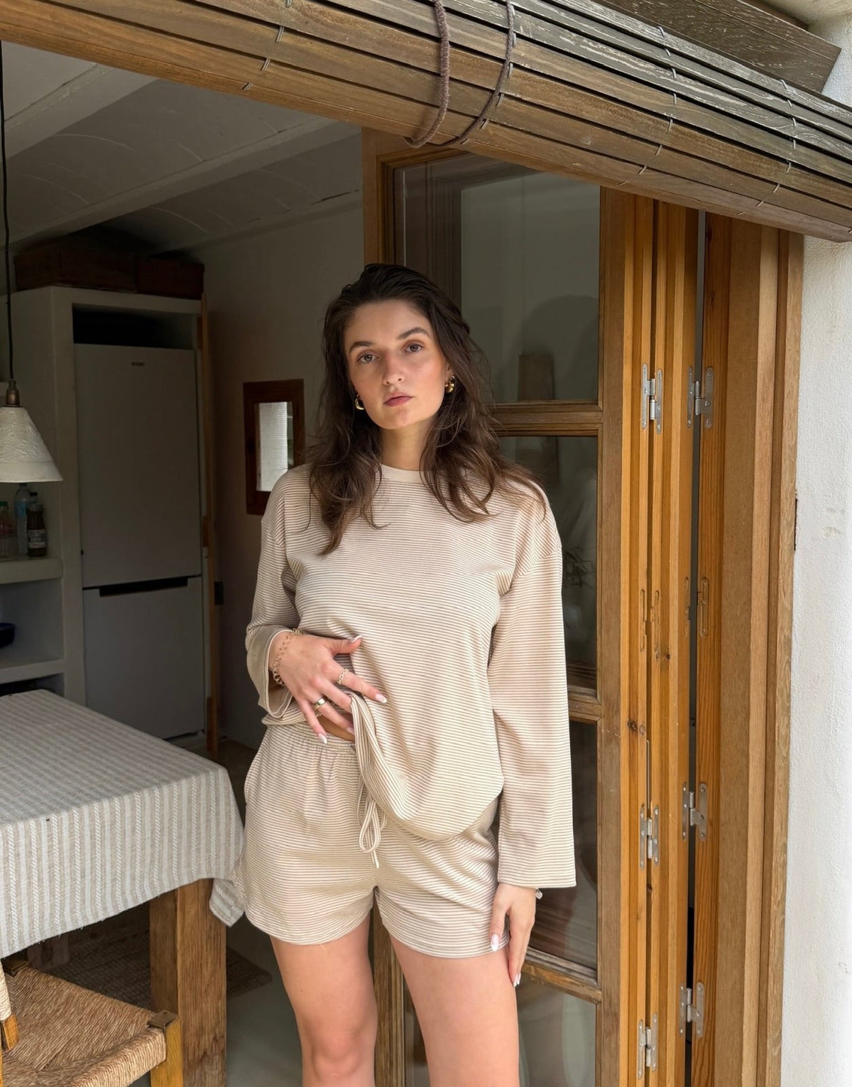 Striped Lounge Set – Longsleeve & Shorts, 95% Lyocell - Switch-Fashion