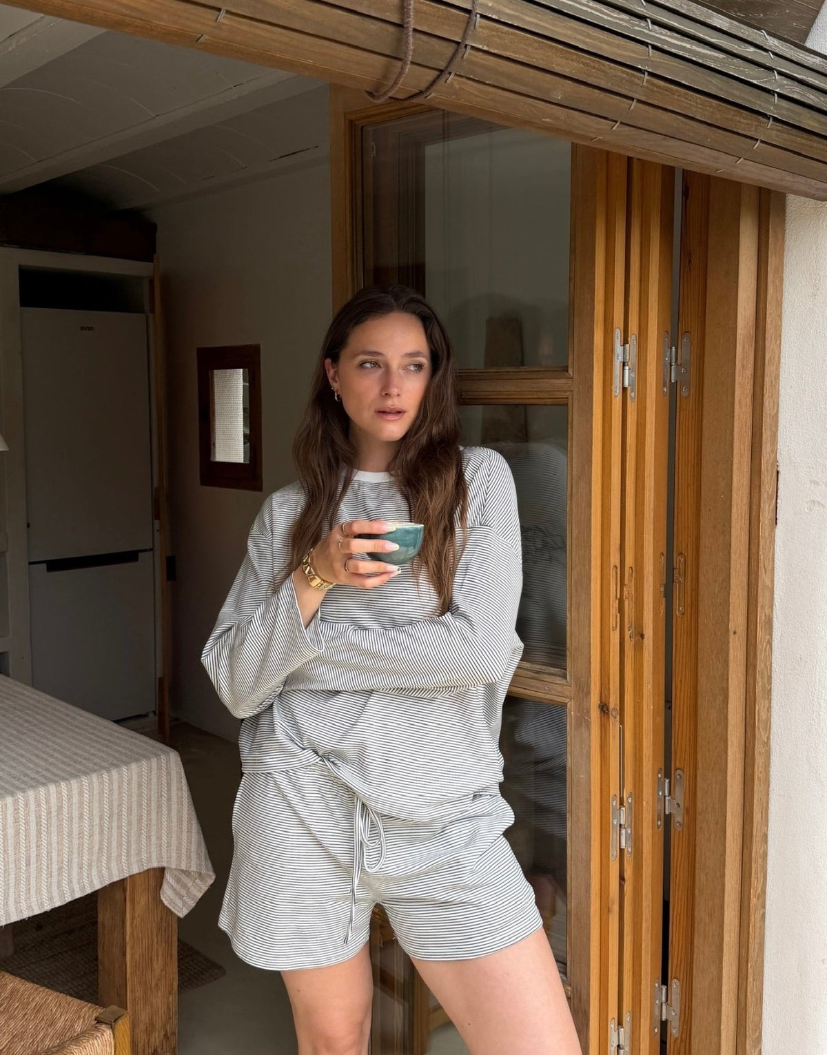 Striped Lounge Set – Longsleeve & Shorts, 95% Lyocell - Switch-Fashion