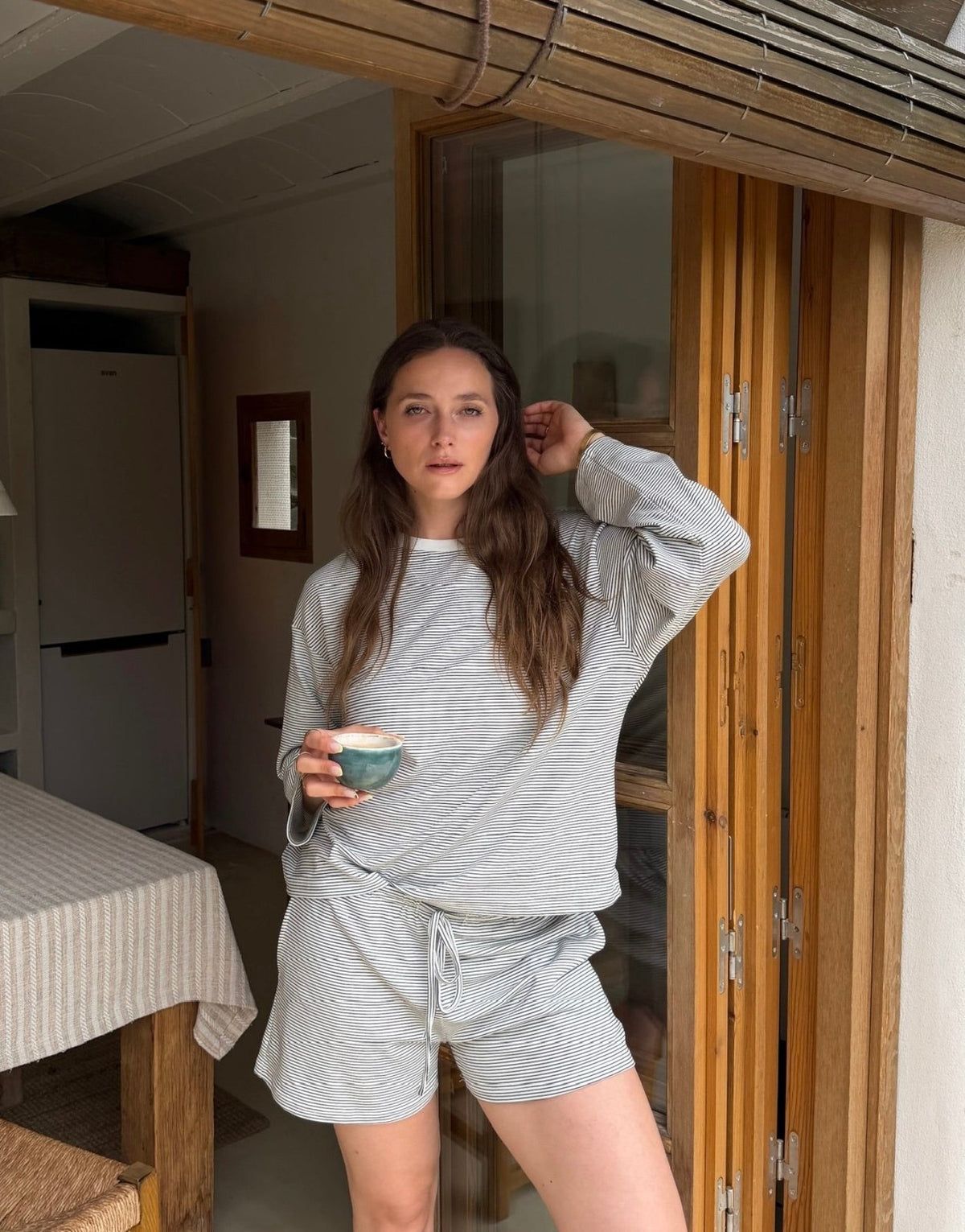 Striped Lounge Set – Longsleeve & Shorts, 95% Lyocell - Switch-Fashion