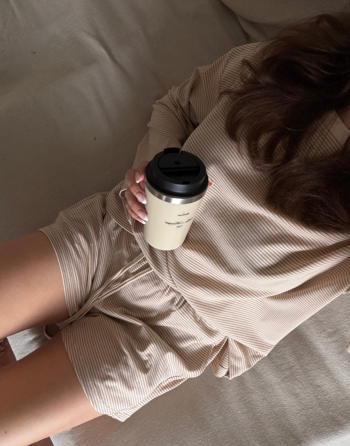 Striped Lounge Set – Longsleeve & Shorts, 95% Lyocell - Switch-Fashion
