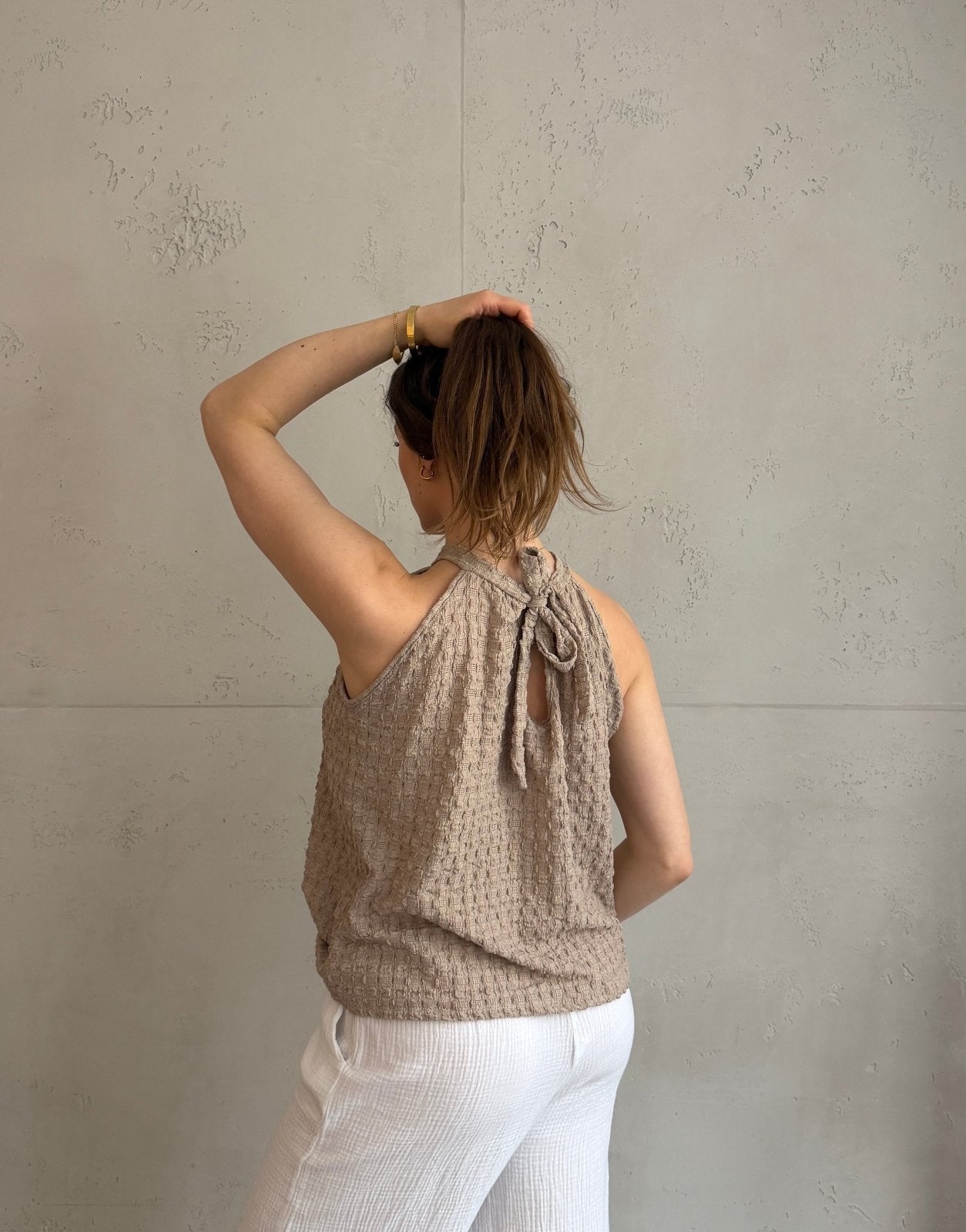 Top in Waffelstruktur mit Schleife – Krepp - Material - Switch - Fashion