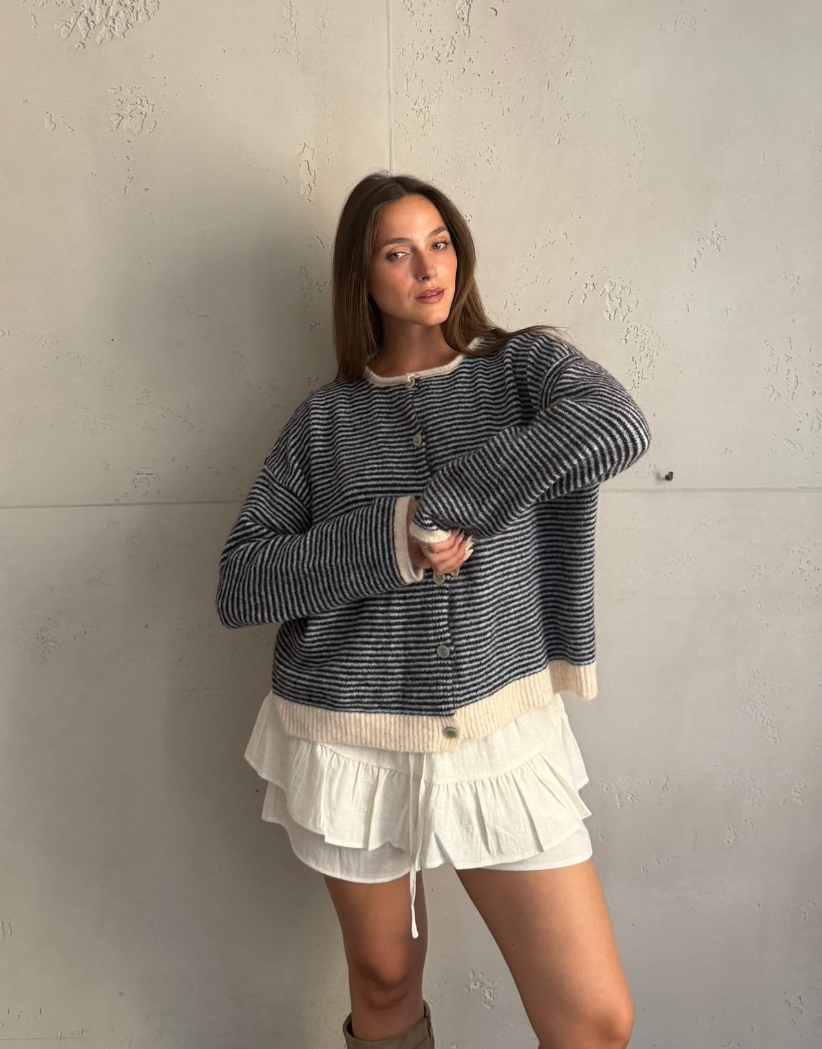 Two-Tone Strickjacke mit Streifen - Switch-Fashion