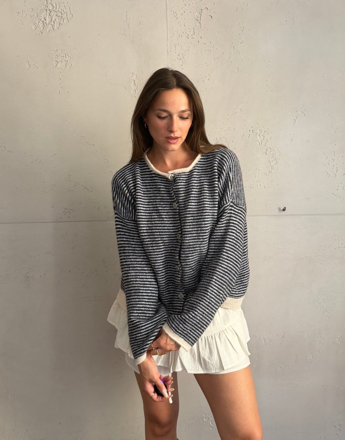 Two-Tone Strickjacke mit Streifen - Switch-Fashion