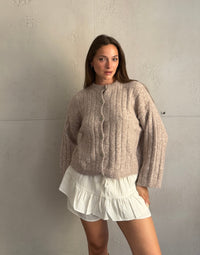 Uni Strickjacke mit Struktur – Kürzerer Arm, Knopfleiste