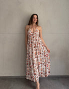 Viskose Blumenkleid mit Spaghettiträgern – Blumenmuster in Orangetönen - Switch - Fashion