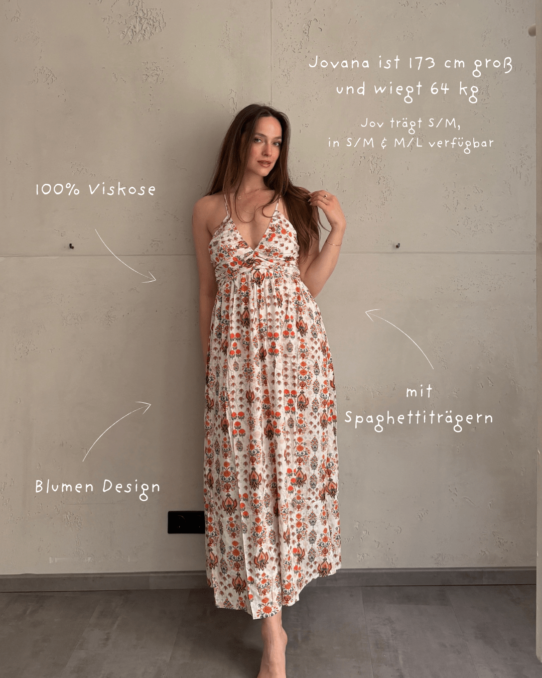 Viskose Blumenkleid mit Spaghettiträgern – Blumenmuster in Orangetönen - Switch - Fashion