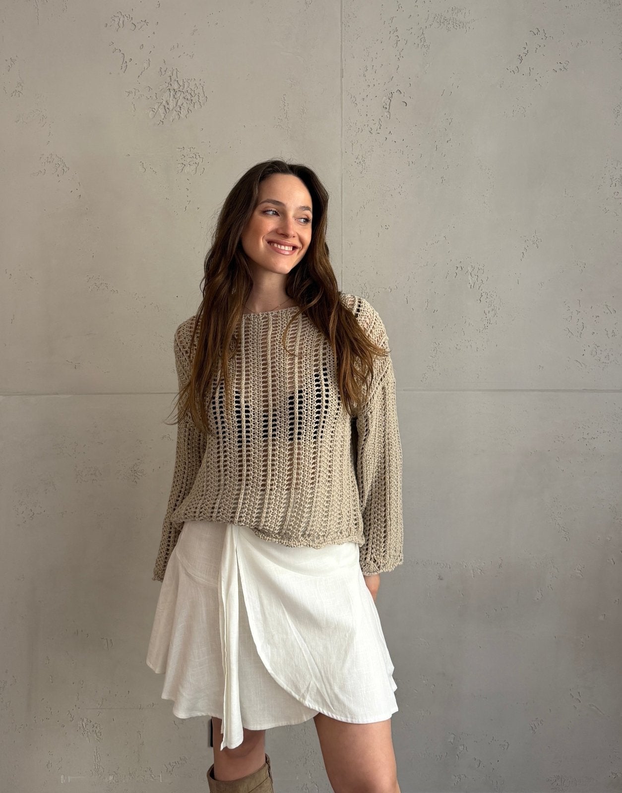 Weitmaschiger Häkelpullover mit überschnittenen Schultern - Switch - Fashion