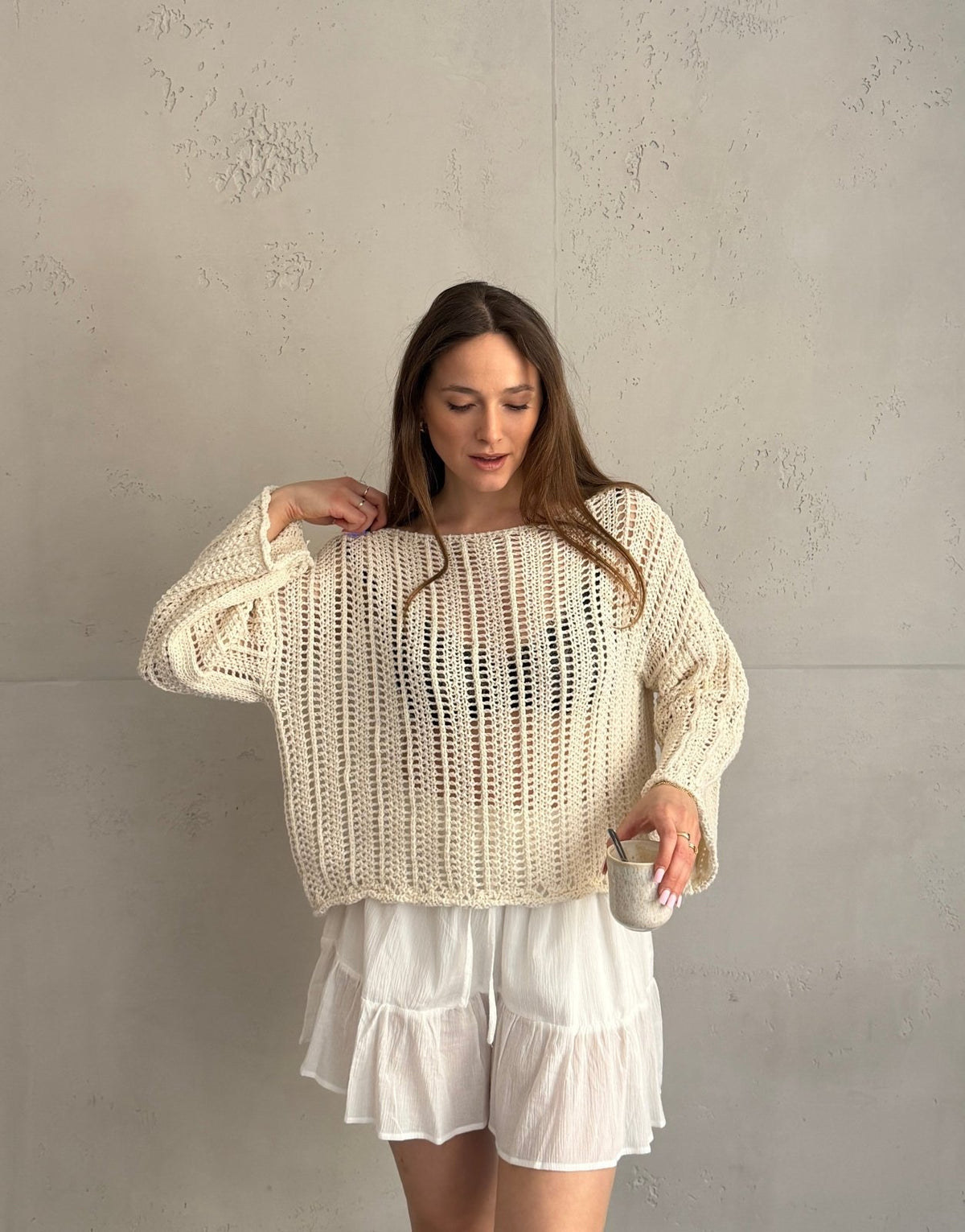 Weitmaschiger Häkelpullover mit überschnittenen Schultern - Switch - Fashion