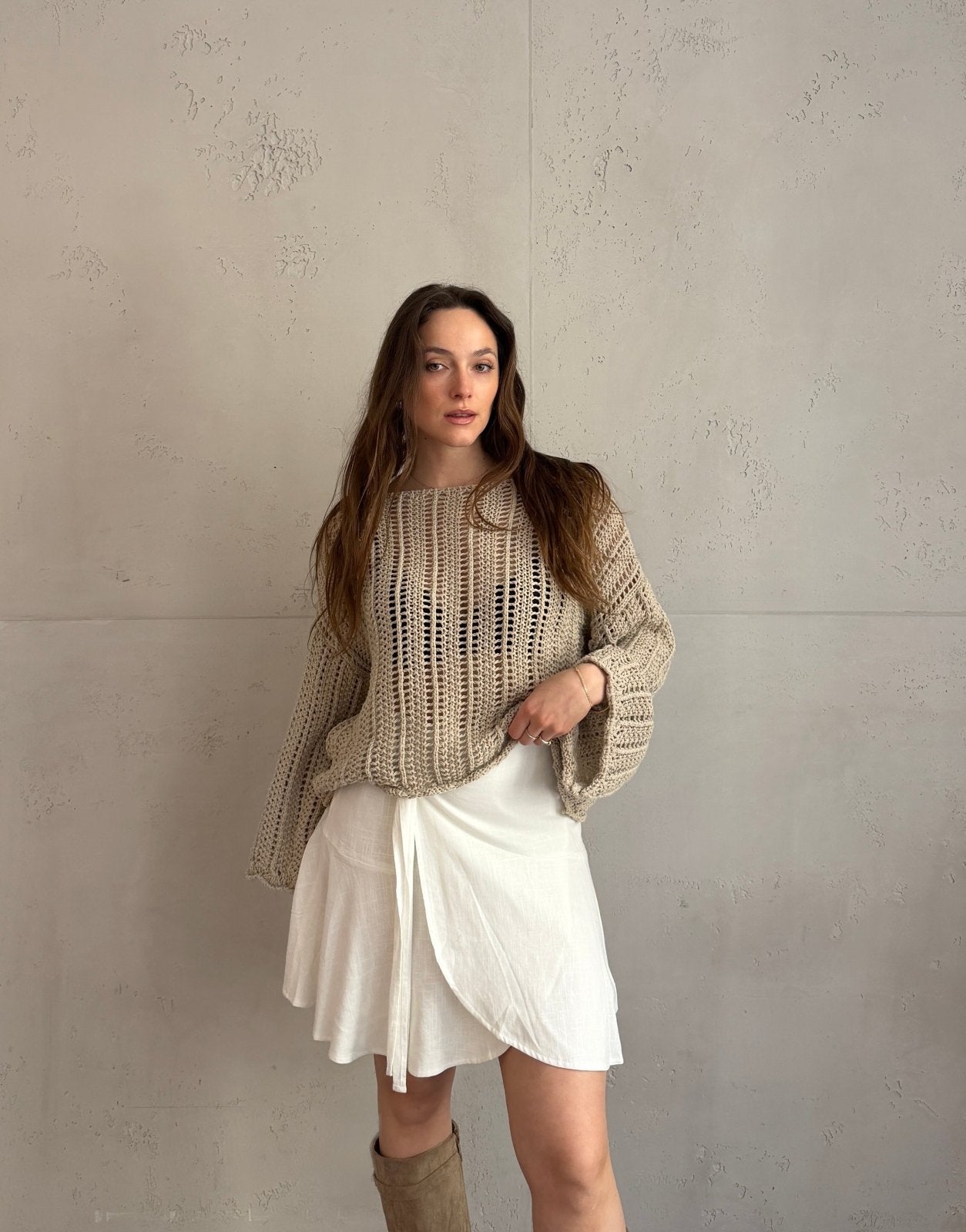 Weitmaschiger Häkelpullover mit überschnittenen Schultern - Switch - Fashion