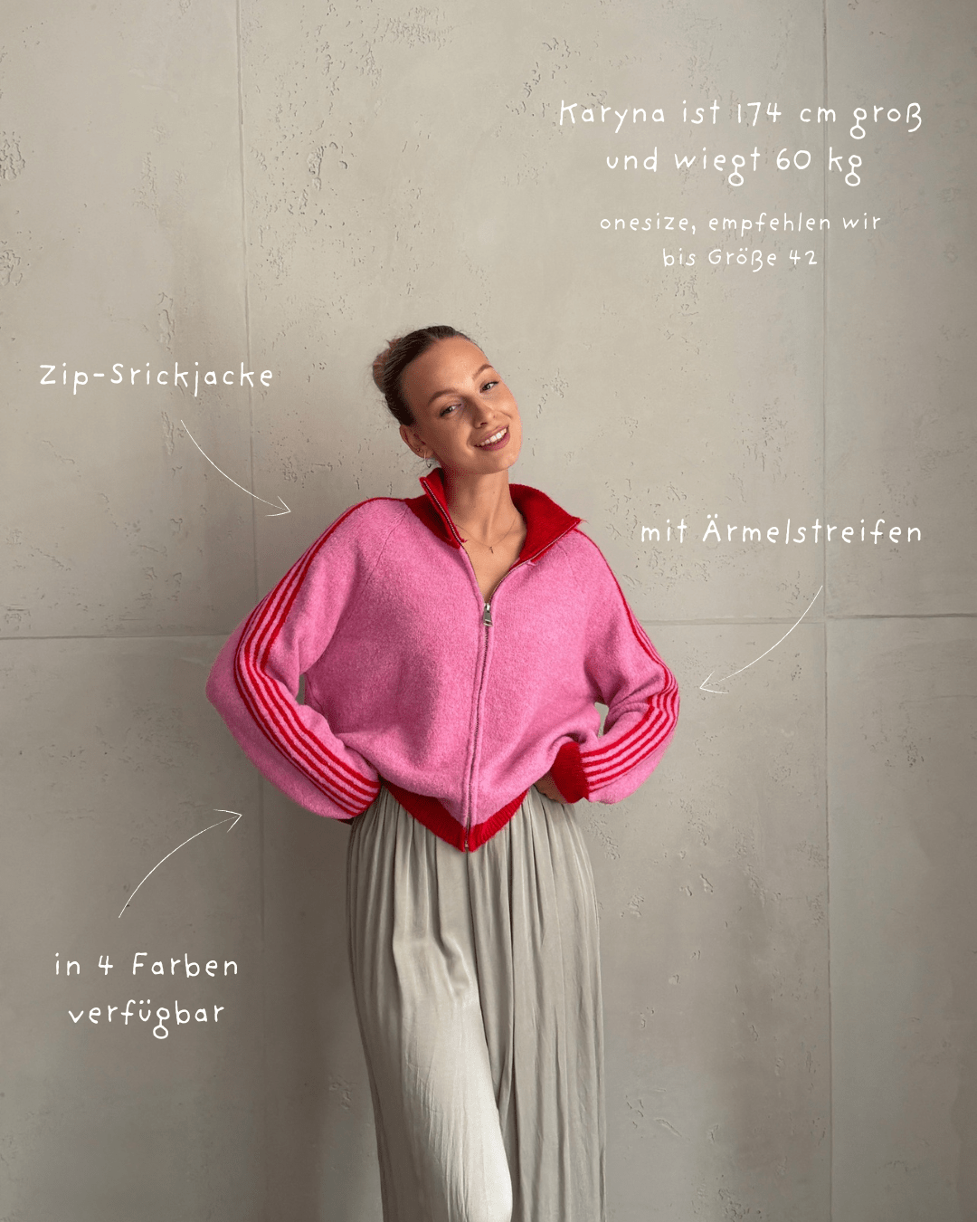 Zip Strickjacke mit Ärmelstreifen – Stehkragen, Super Weich - Switch-Fashion