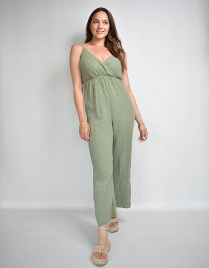 Musselin Jumpsuit in oliv