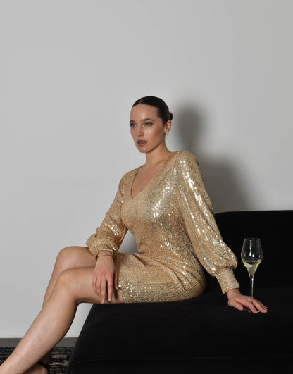 Minidress mit Paillettenverzierung in Gold